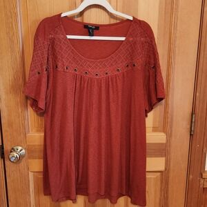 Style & Co Woman Rust Orange Lace Yoke Peasant Tunic Top Plus Size 3X Fall Color